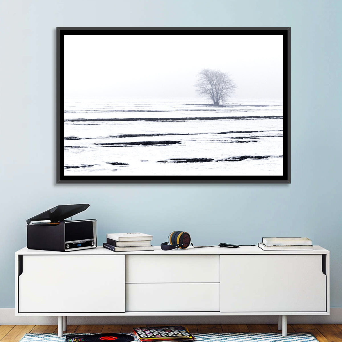 Foggy Winter Field with Lone Tree Wall Art