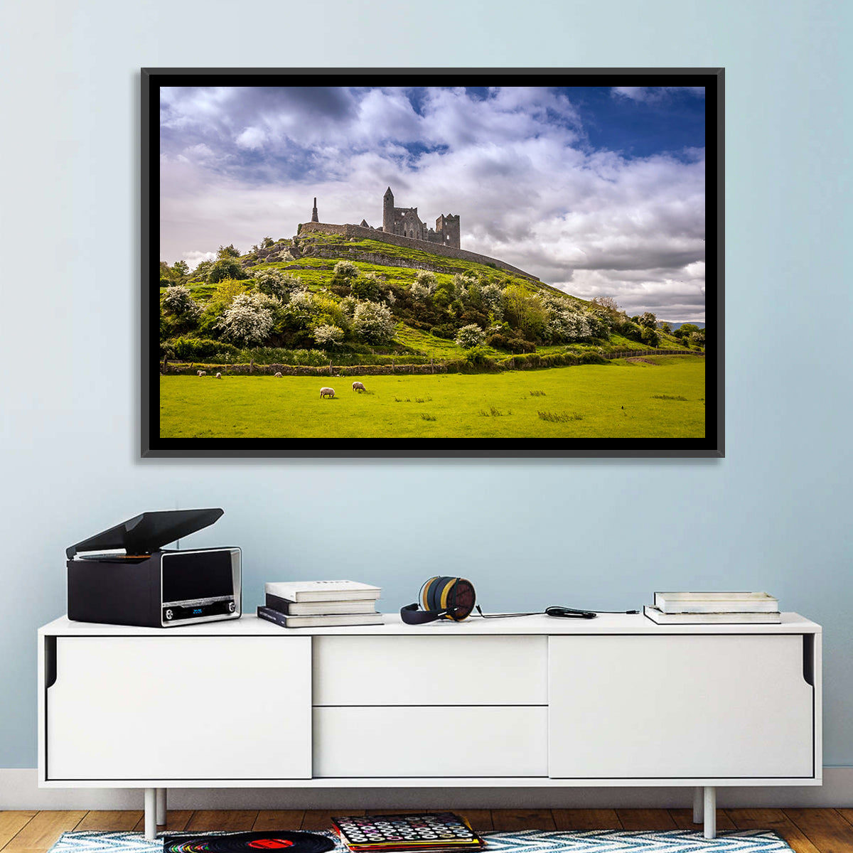 Rock of Cashel Ruins Wall Art in a room, landscape