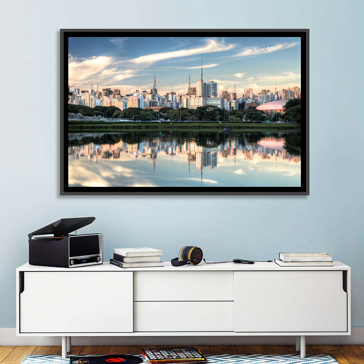 Ibirapuera Park Golden Hour Reflection Wall Art in a room, landscape