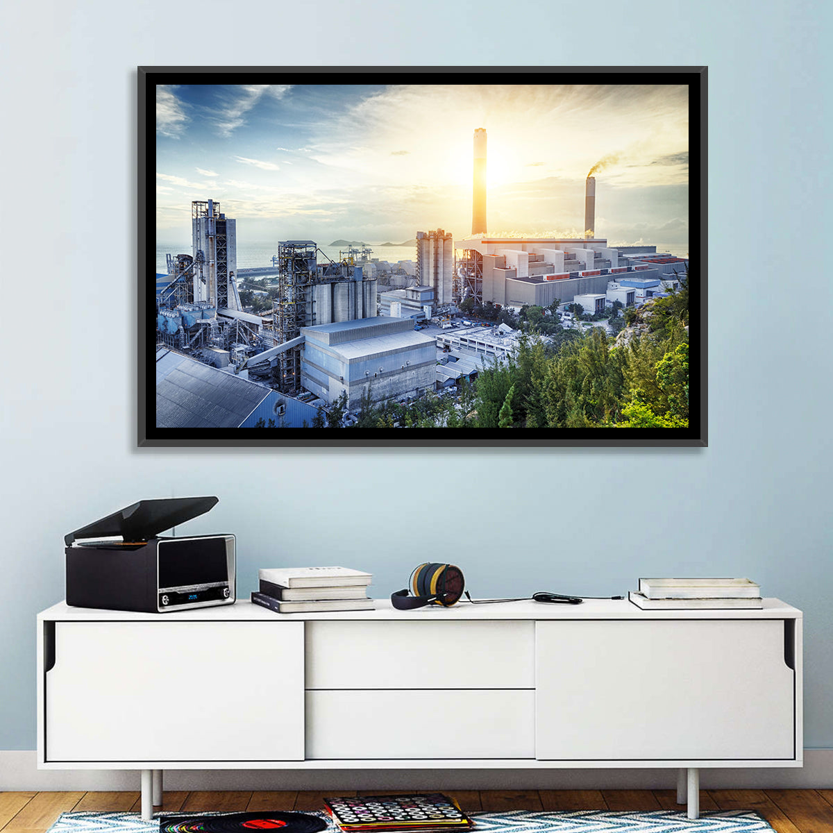 Coastal Power Plant at Sunrise Wall Art