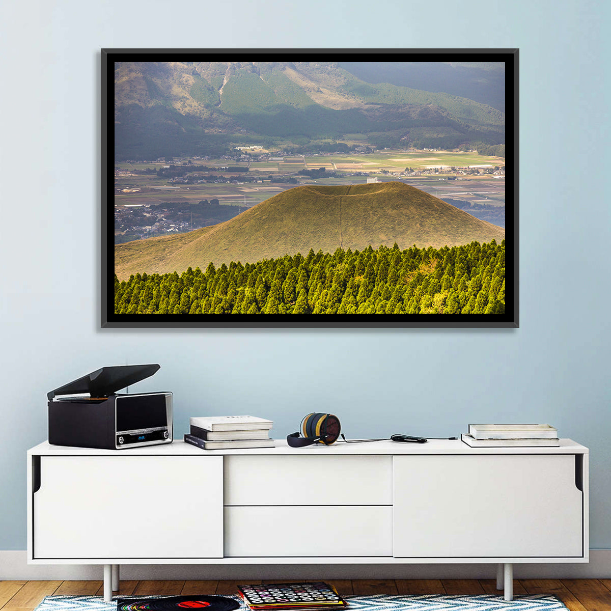 Mount Aso Komezuka Crater Wall Art in a room, landscape