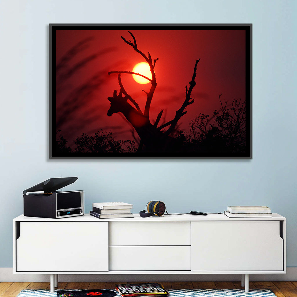 Giraffe Silhouette at Sunset Wall Art