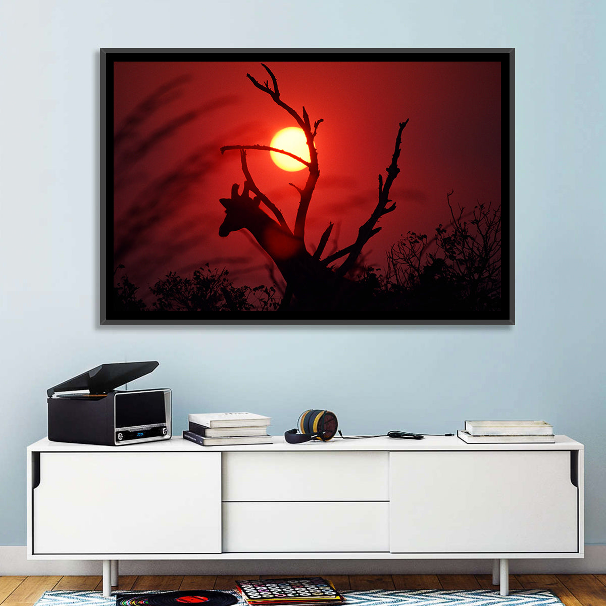 Giraffe Silhouette at Sunset Wall Art
