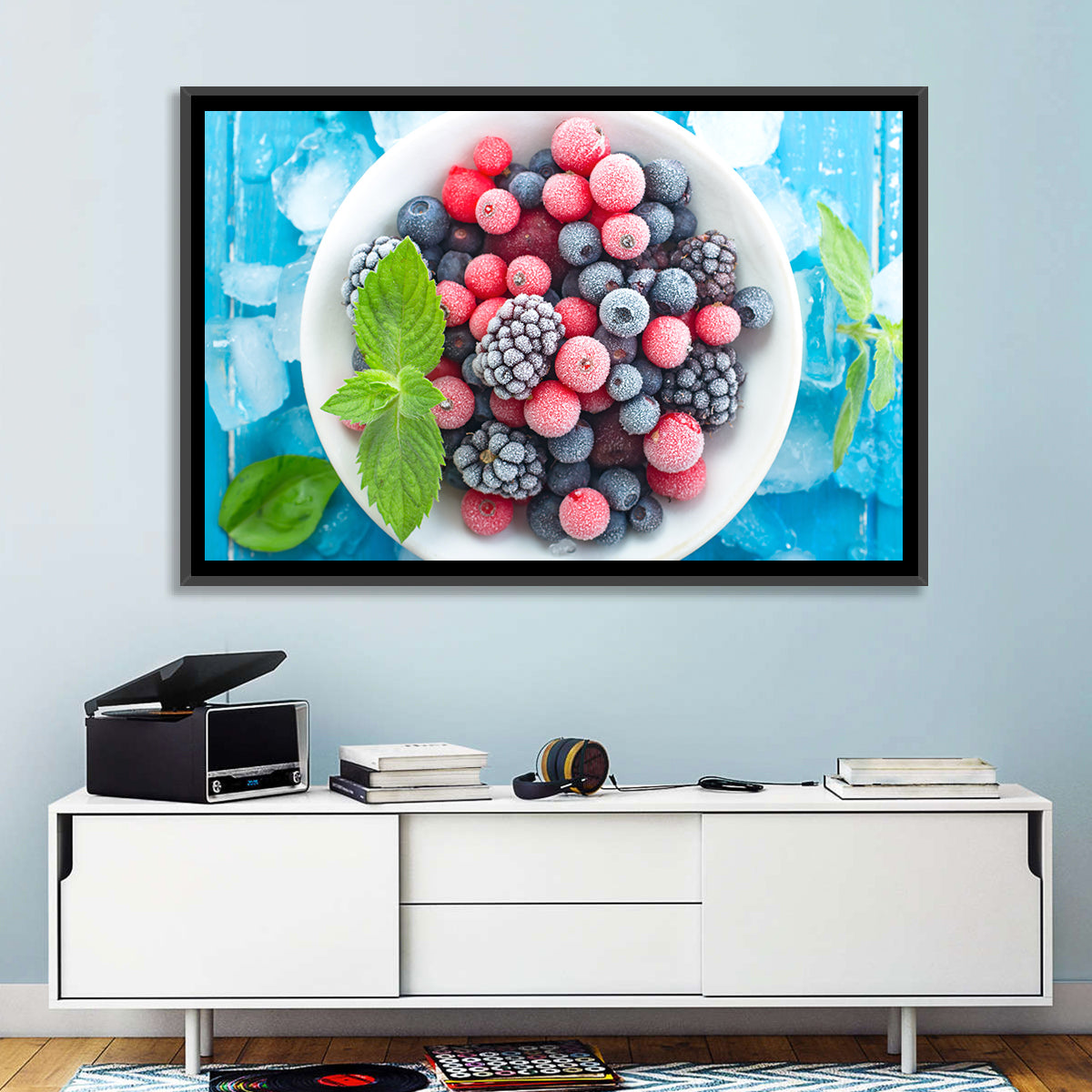Frozen Berry Bowl Wall Art in a room, landscape