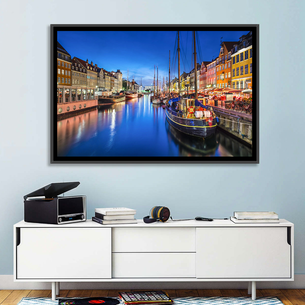 Nyhavn Canal at Dusk Wall Art in a room, landscape