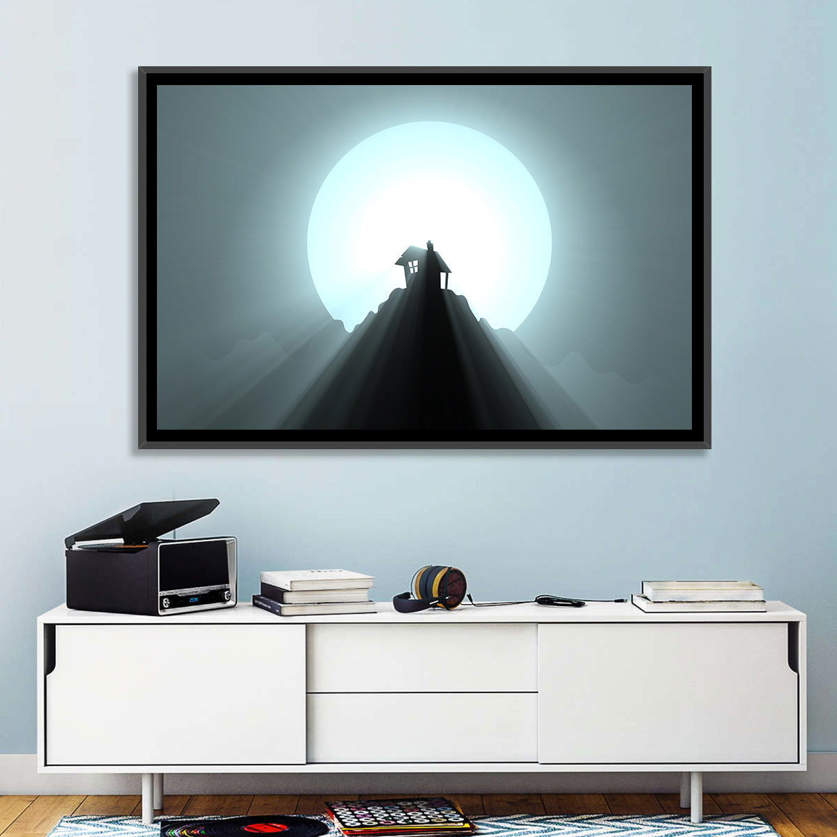 Moonlit Mountain Hut Wall Art
