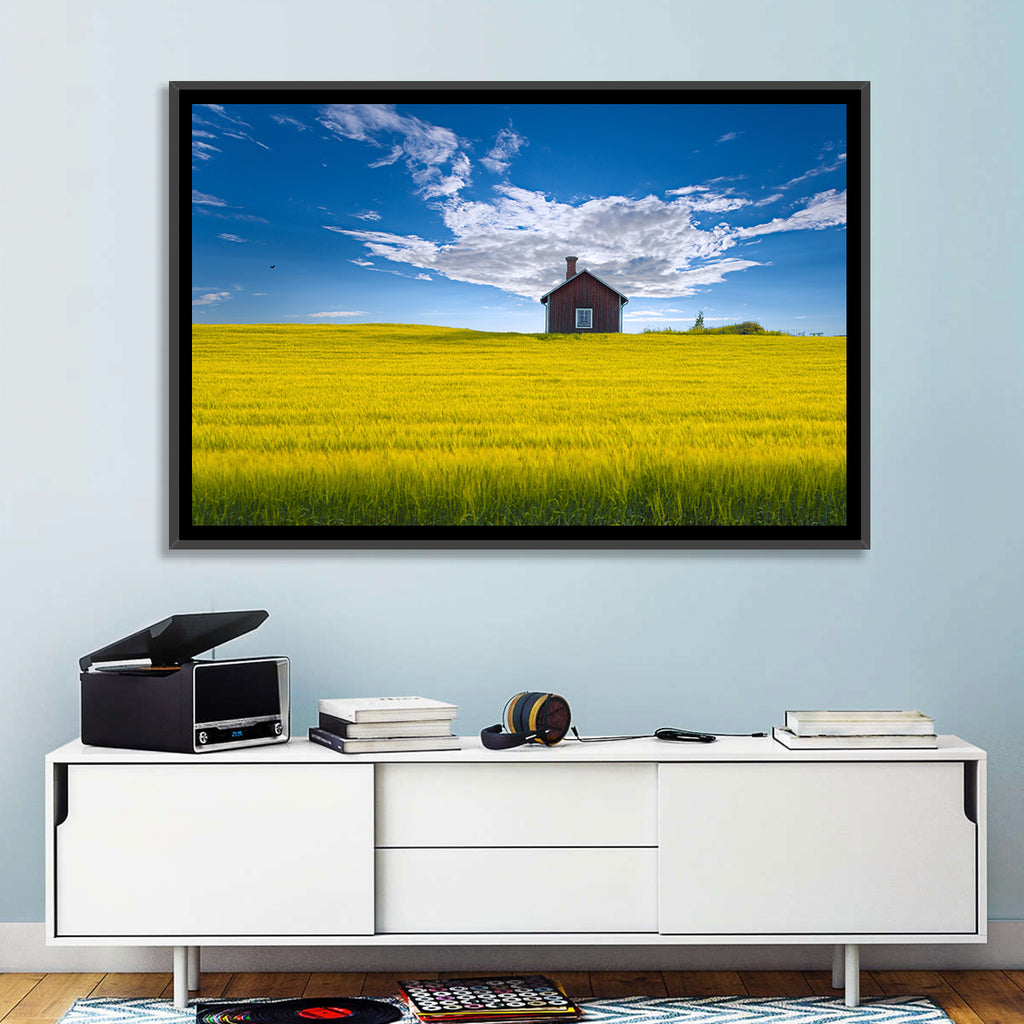 Red Barn in Golden Wheat Field Wall Art