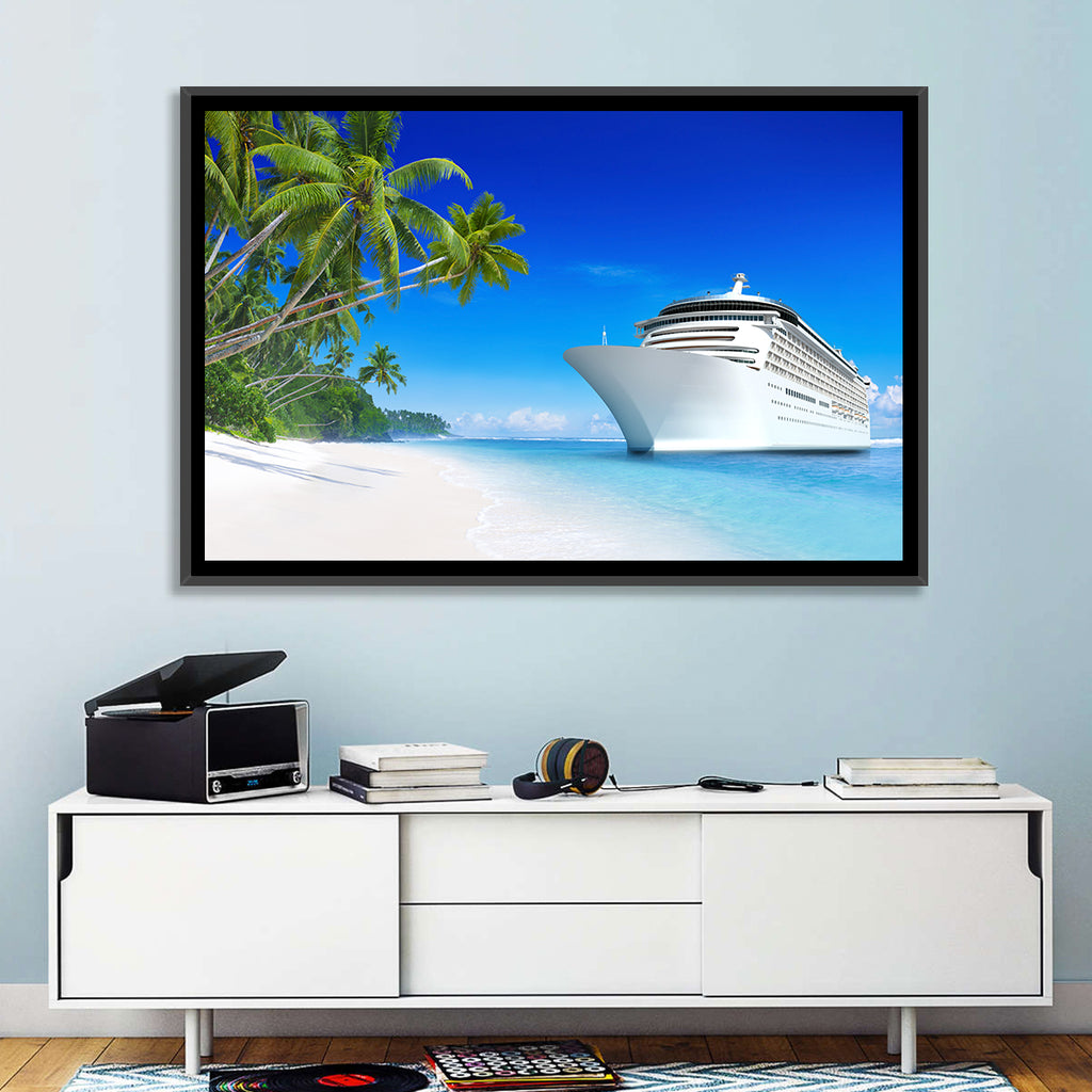 Cruise Ship Beside Tropical Beach Wall Art