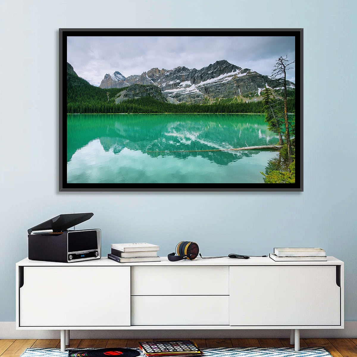 Lake O'hara Reflection Wall Art in a room, landscape