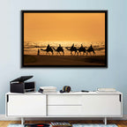 Camel Caravan Silhouette on Wet Sand Wall Art