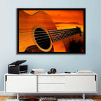 Sunset Acoustic Guitar Silhouette Wall Art
