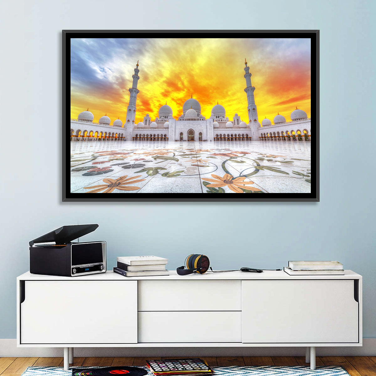 Sheikh Zayed Grand Mosque at Sunset Wall Art in a room, landscape