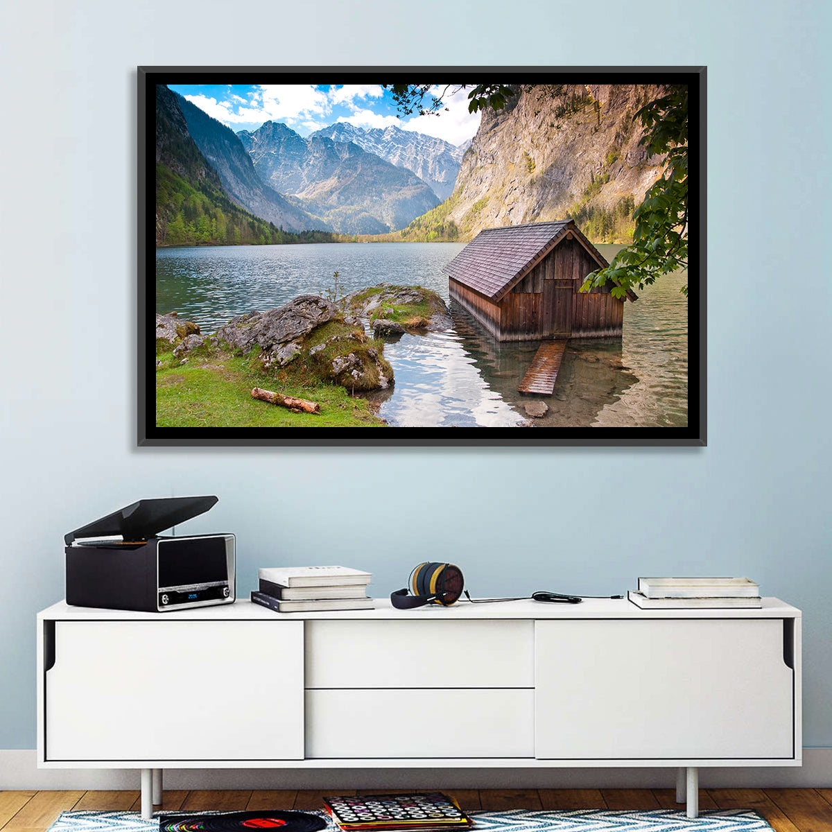 Obersee Boathouse at Königssee Wall Art in a room, landscape