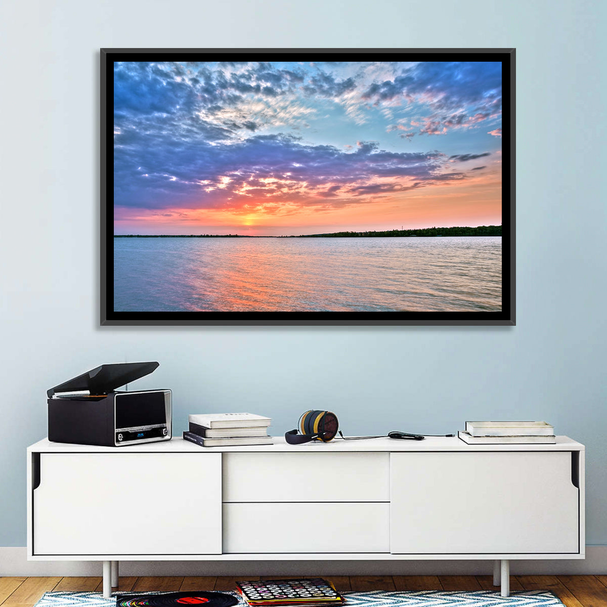 Cloudy Lake Sunset Wall Art