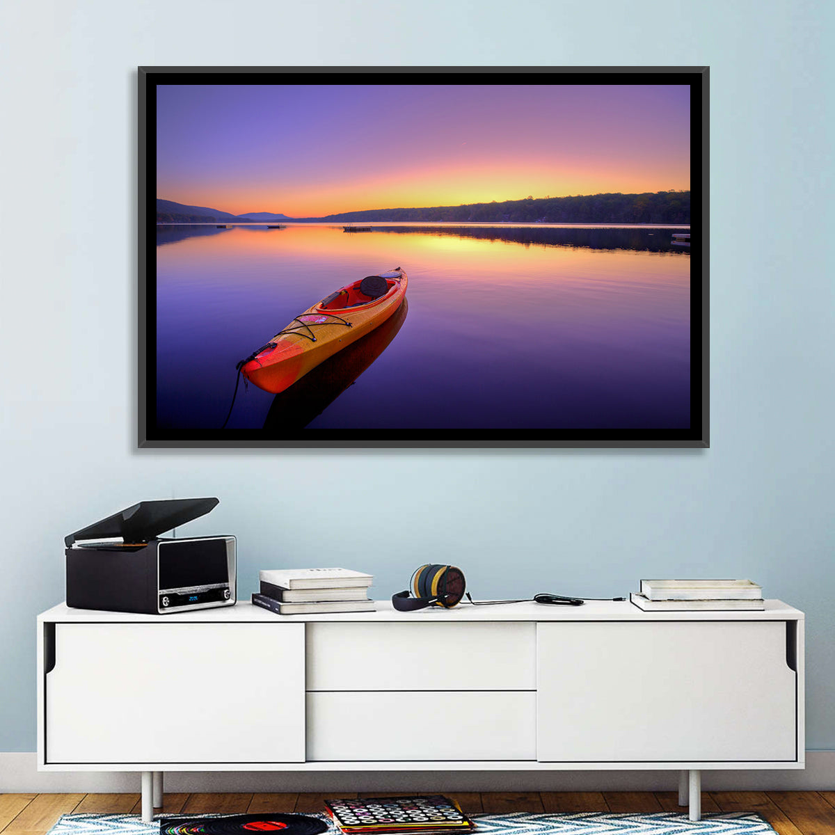 Bright Orange Kayak at Sunset Wall Art