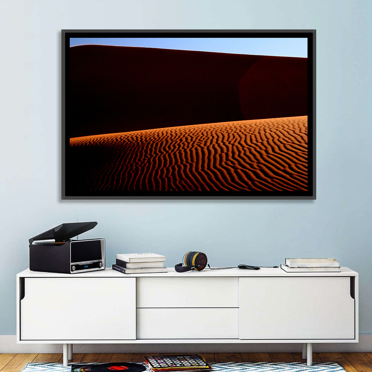 Golden Hour Sand Dunes Wall Art in a room, landscape