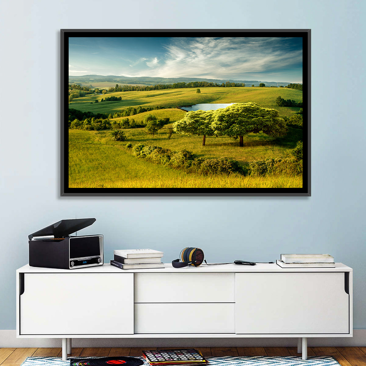 Rolling Hills with Pond Wall Art in a room, landscape