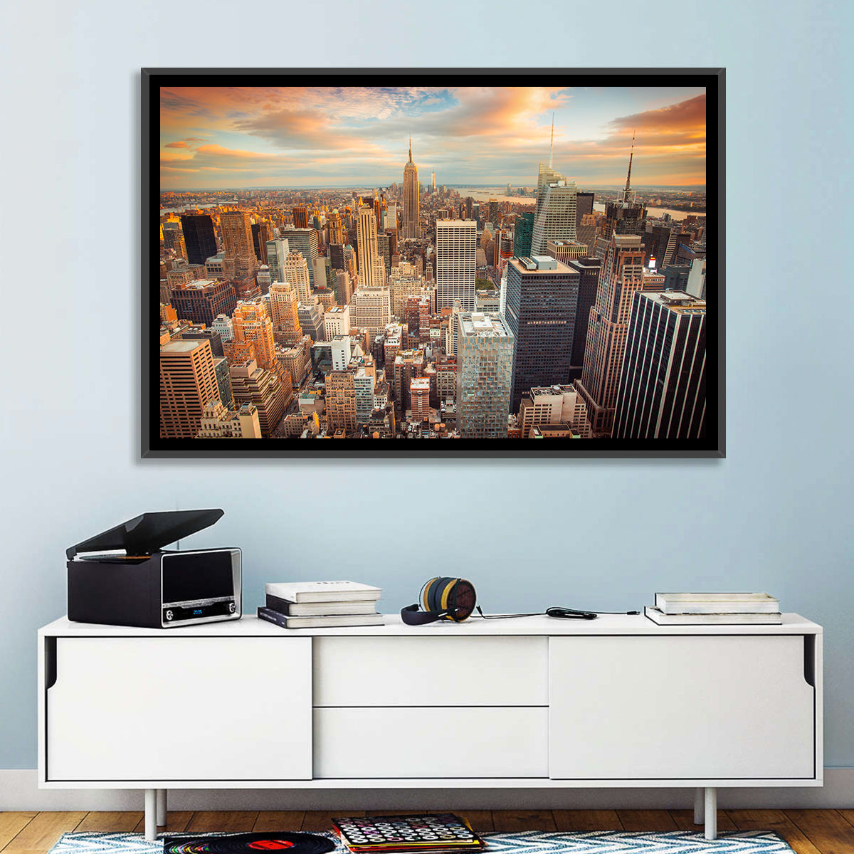Midtown Manhattan Skyline at Sunset Wall Art in a room, landscape