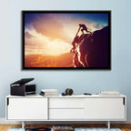 Two Hikers Summit Assist at Sunset Wall Art