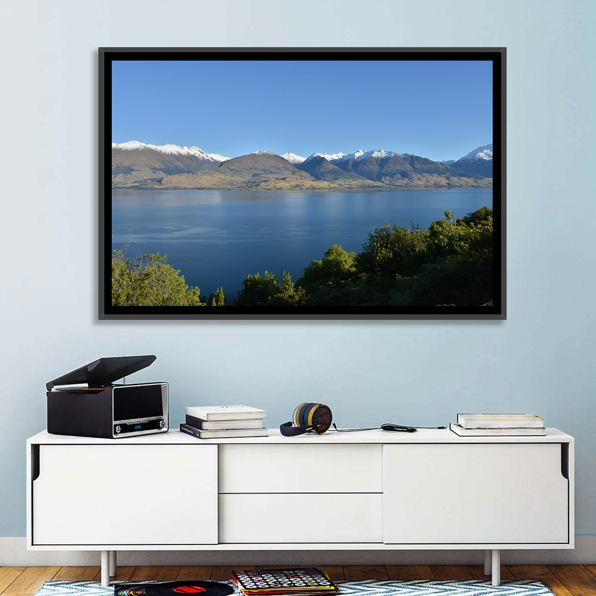 Wanaka Lake Reflection Wall Art in a room, landscape