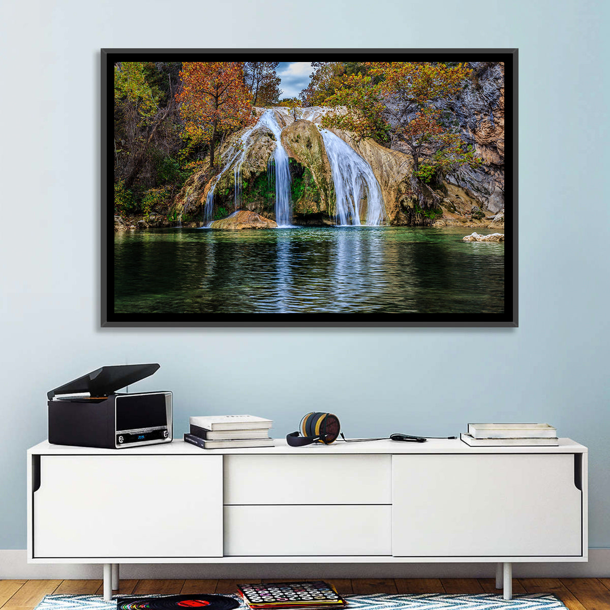 Turner Falls Waterfall Wall Art in a room, landscape