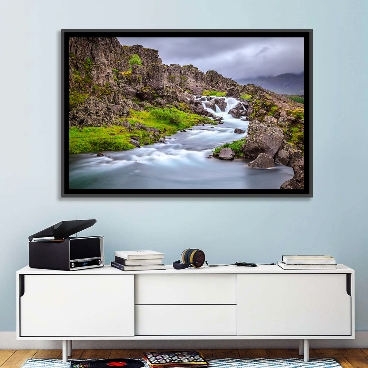 Öxarárfoss Stream, Þingvellir Wall Art in a room, landscape