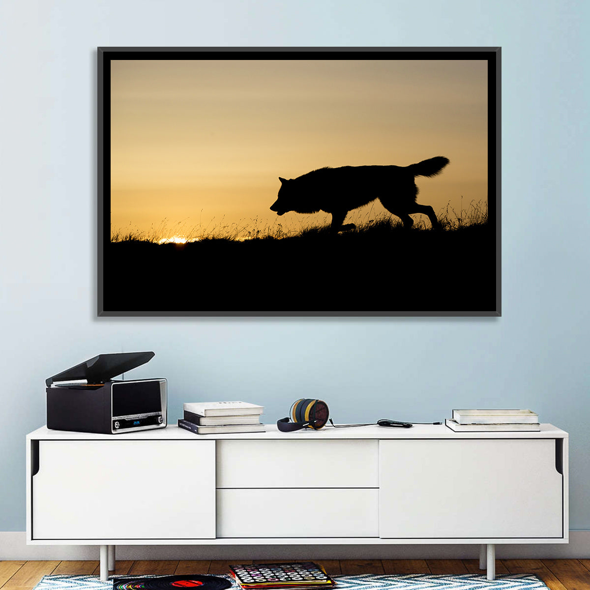 Wolf at Golden Horizon Wall Art