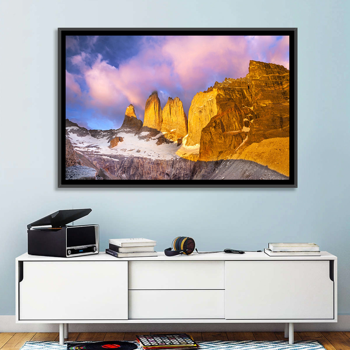 Torres Del Paine Alpenglow Wall Art in a room, landscape