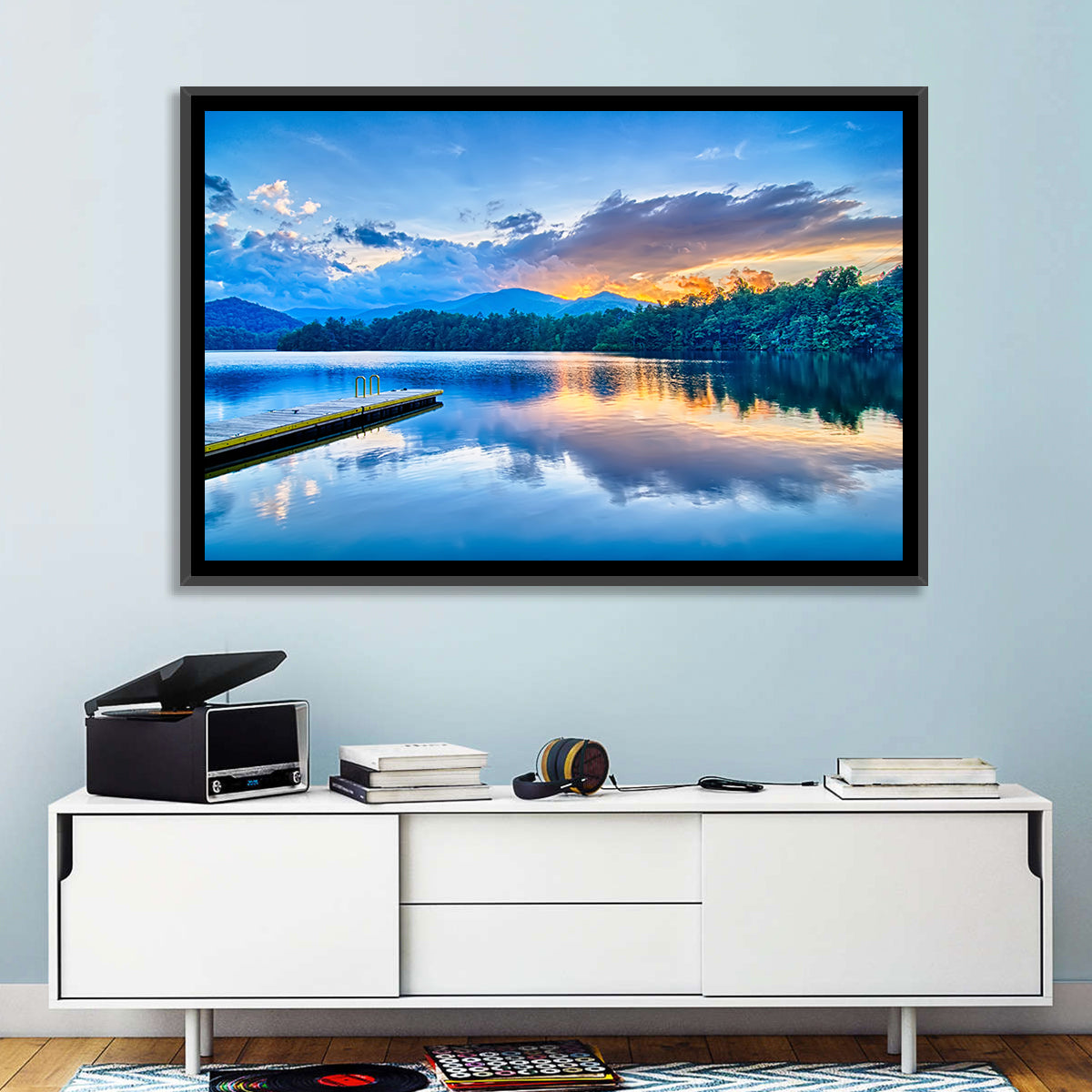 Santeetlah Lake at Golden Hour Wall Art in a room, landscape