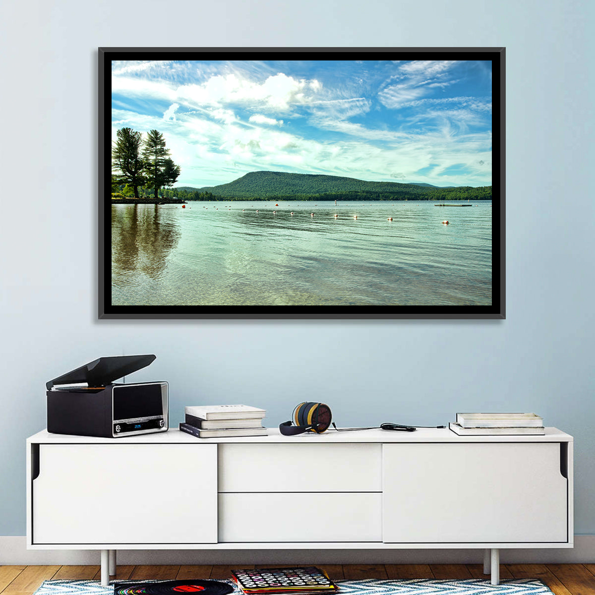Lake Pleasant Reflections Wall Art in a room, landscape