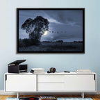 Moonlit Birds Over Quiet Field Wall Art