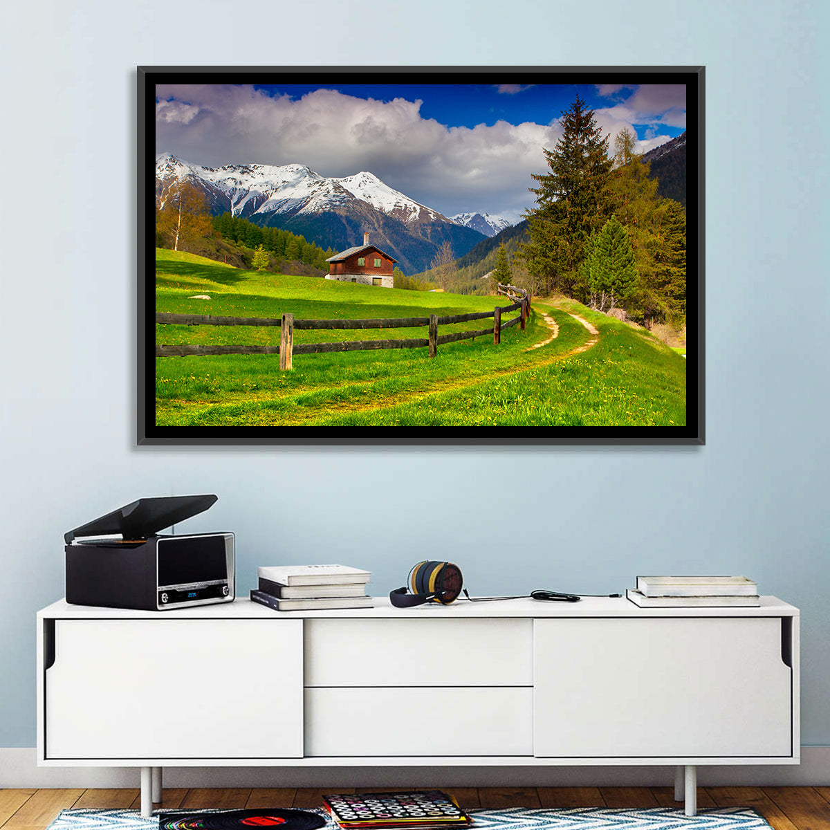 Alpine Meadow Cabin, Swiss Alps Wall Art
