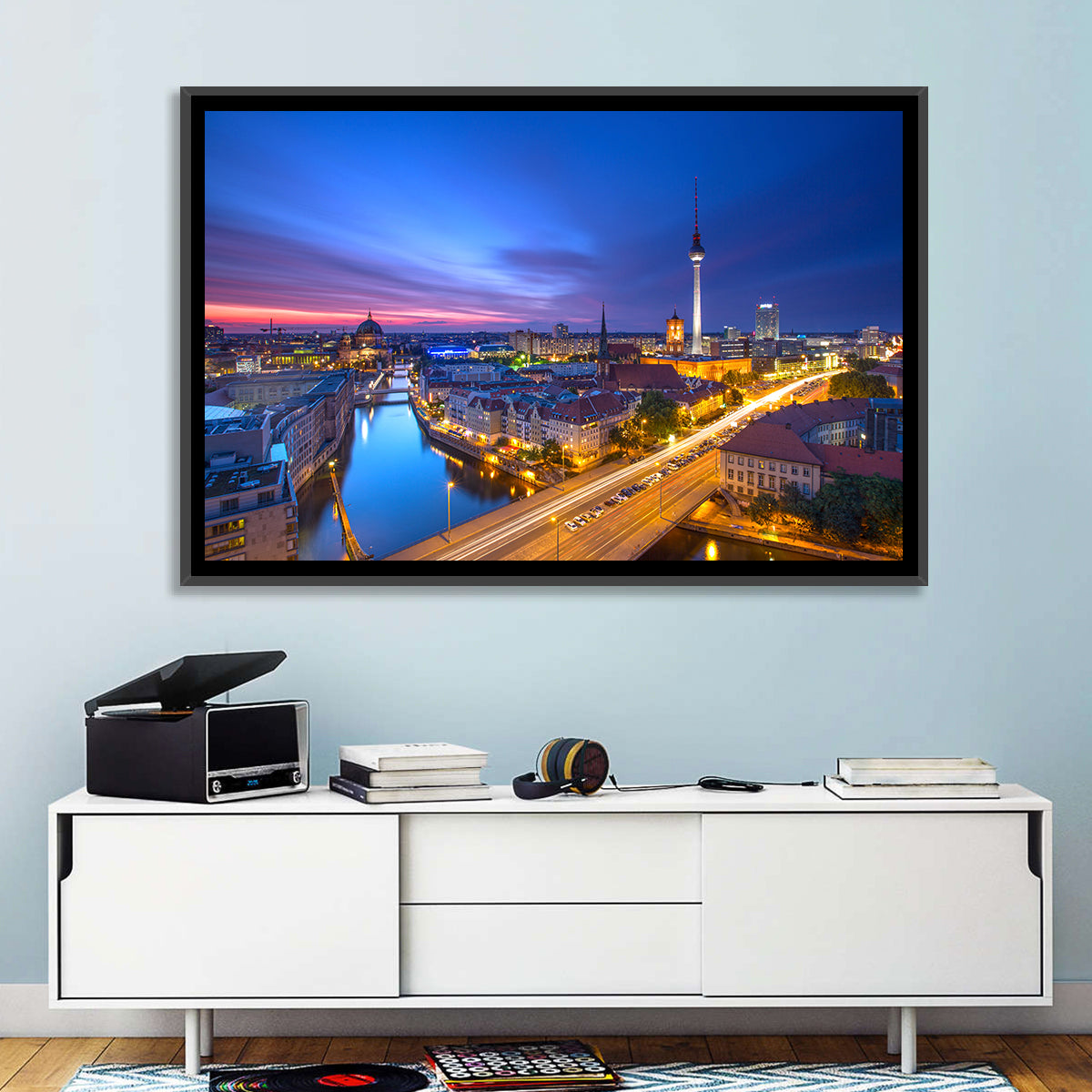 Berlin Skyline at Twilight Wall Art in a room, landscape