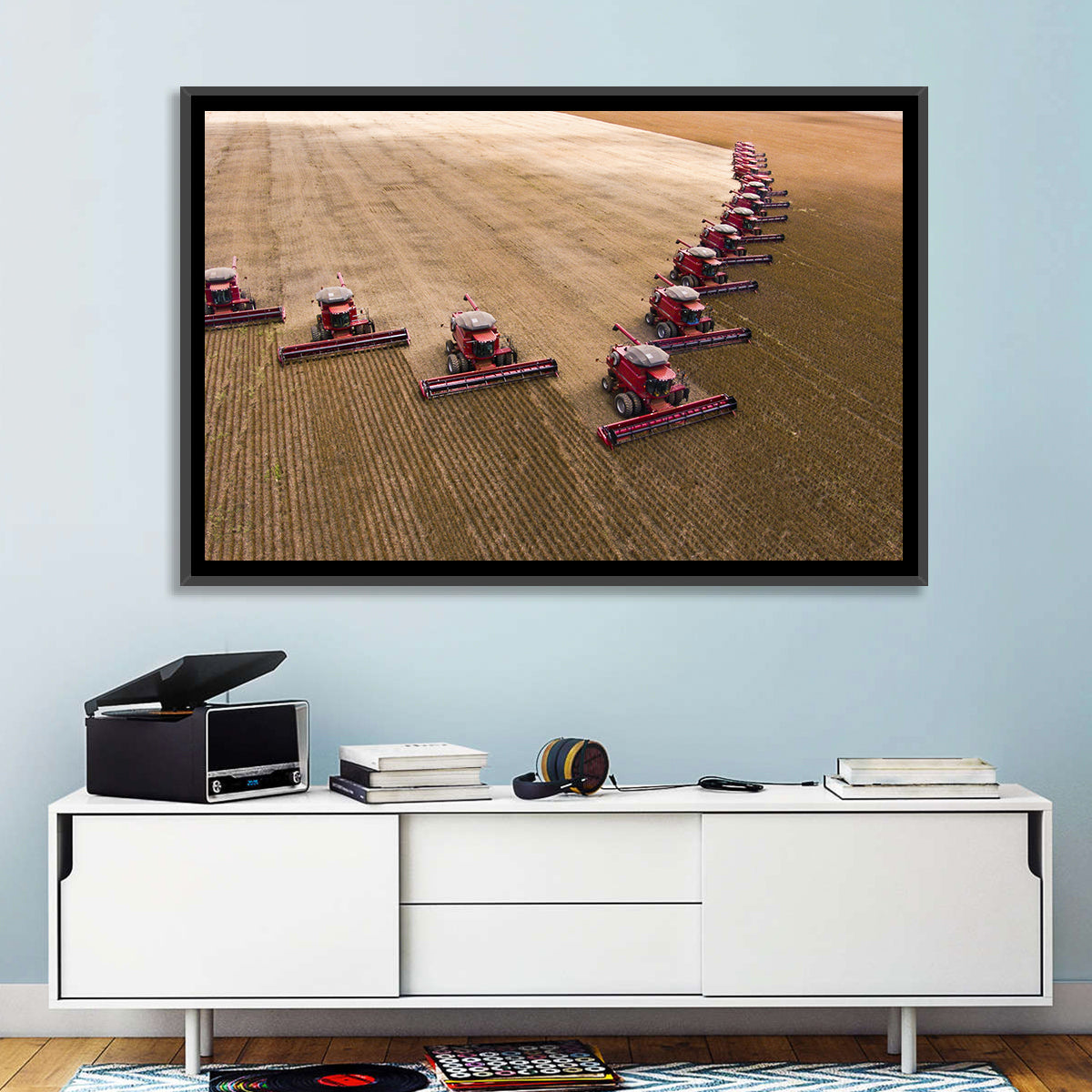 Aerial Soybean Harvest Wall Art in a room, landscape