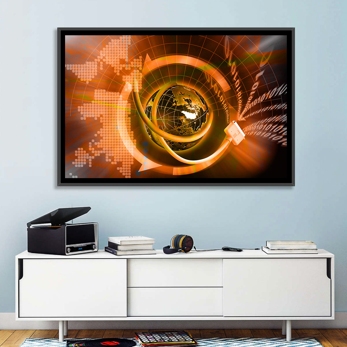 Digital Connectivity Globe Wall Art in a room, landscape