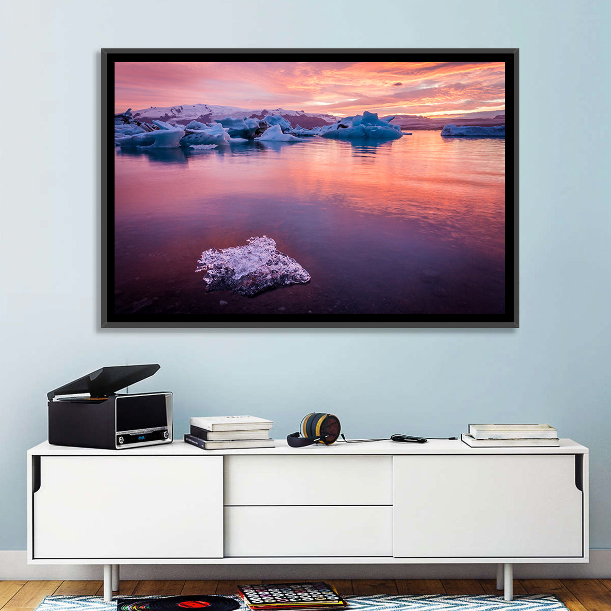 Jökulsárlón Dusk Lagoon Wall Art in a room, landscape