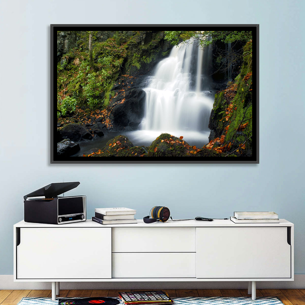 Autumn Waterfall in Tobermory Wall Art in a room, landscape