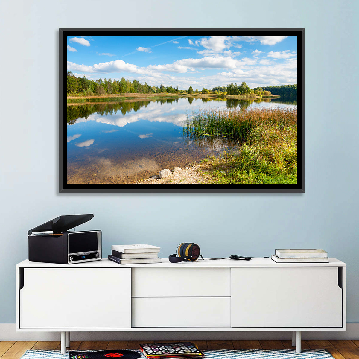 Paunkula Lake Reflections Wall Art in a room, landscape