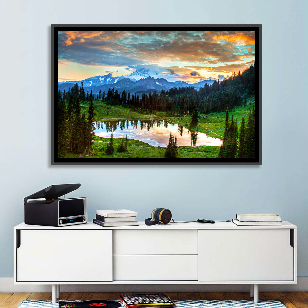 Mount Rainier Reflection at Tipsoo Lake Wall Art in a room, landscape