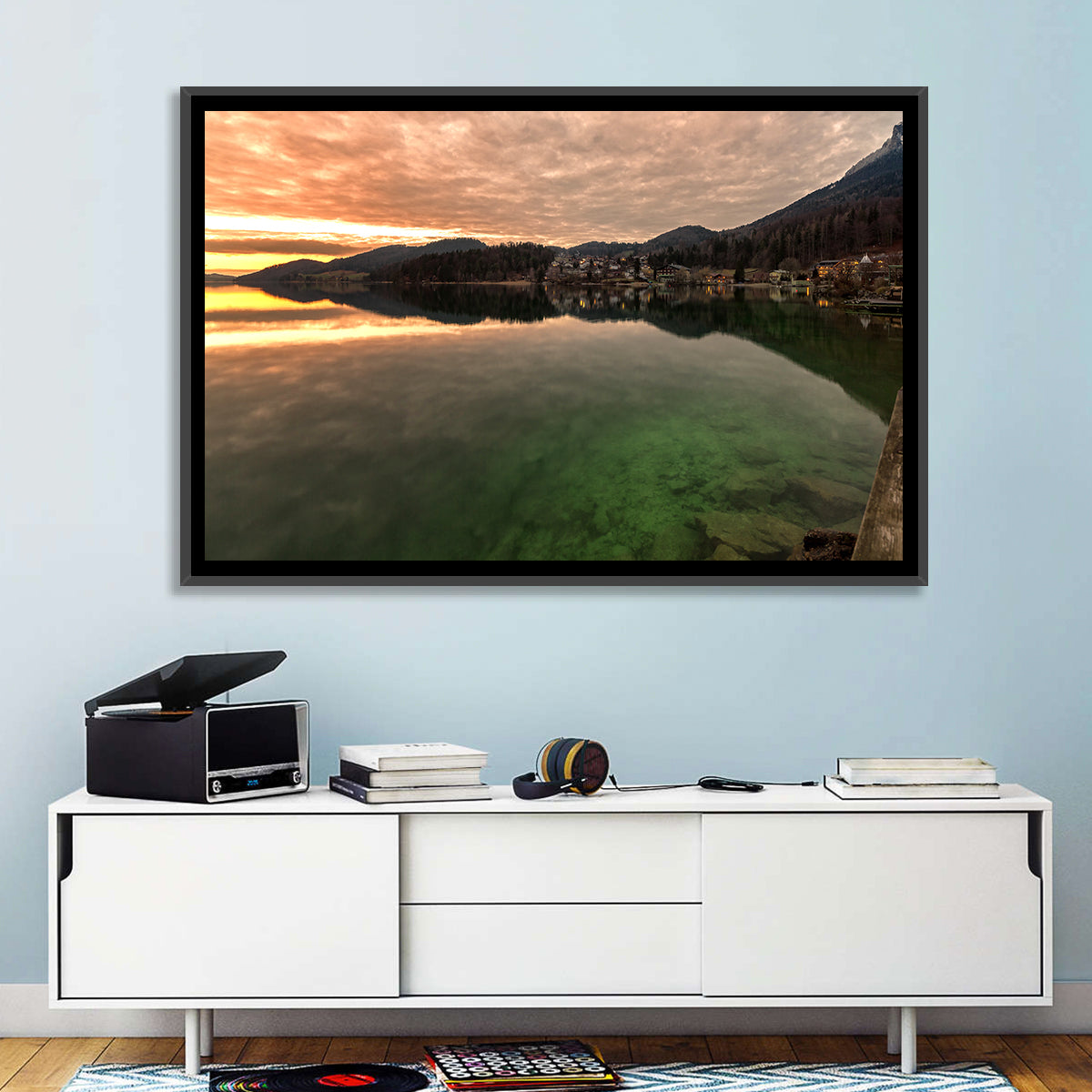 Fuschlsee Pier at Sunset Wall Art in a room, landscape
