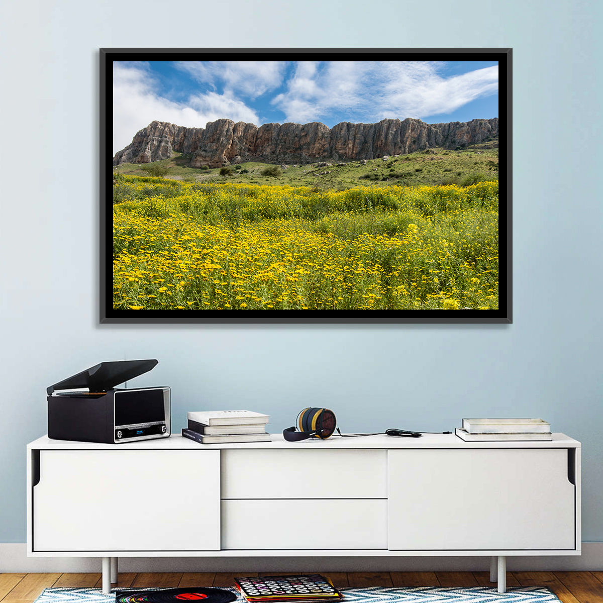 Mount Arbel Wildflower Meadow Wall Art in a room, landscape