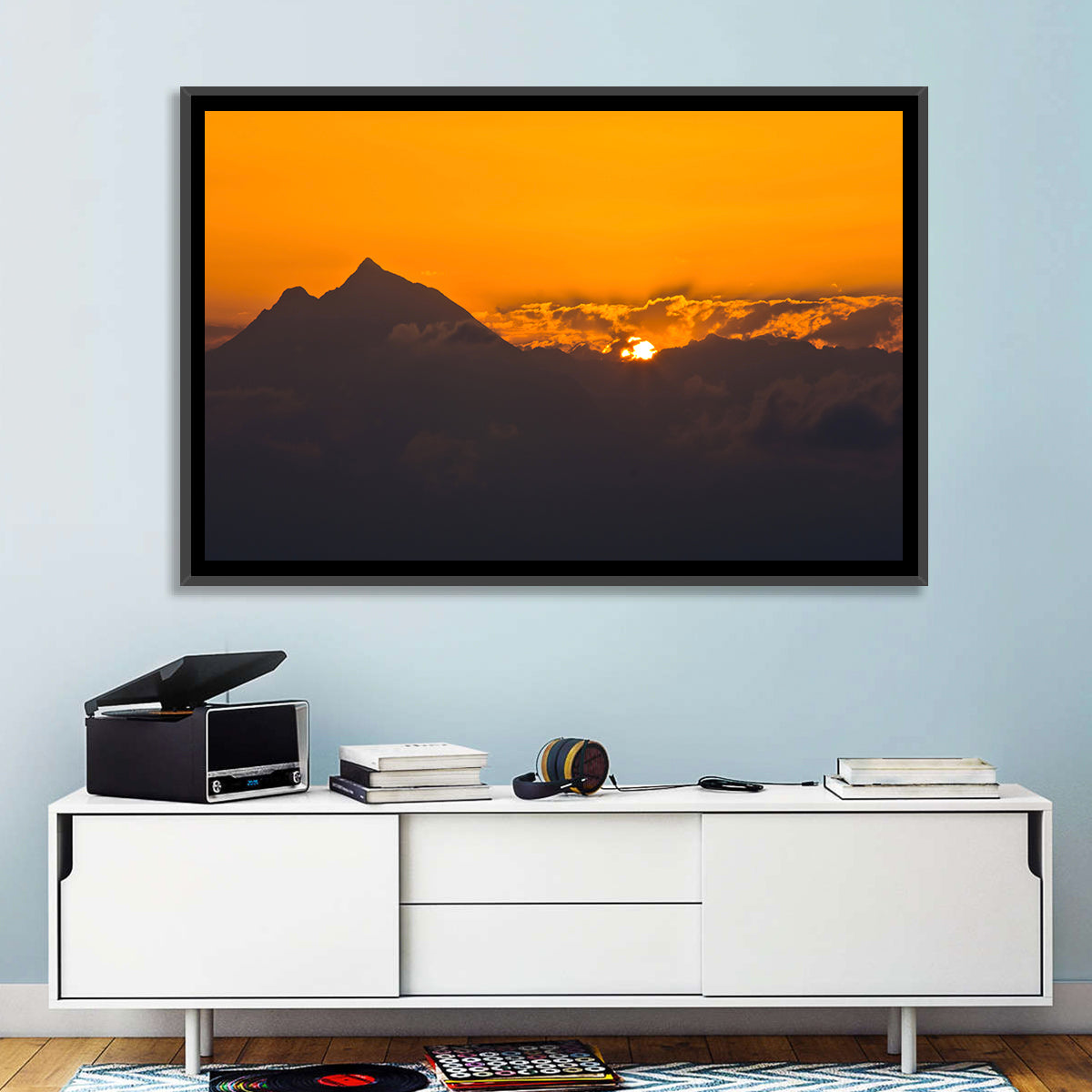 Athos Mountain Sunrise Wall Art in a room, landscape