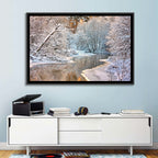 Snow-covered Stream at Golden Hour Wall Art
