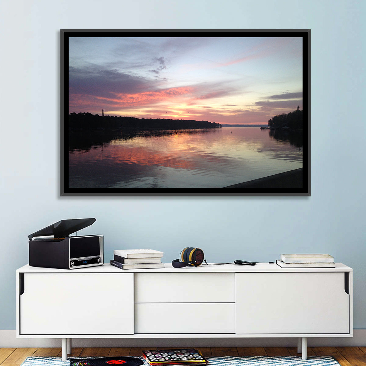 Lake Eufaula Sunset Wall Art in a room, landscape