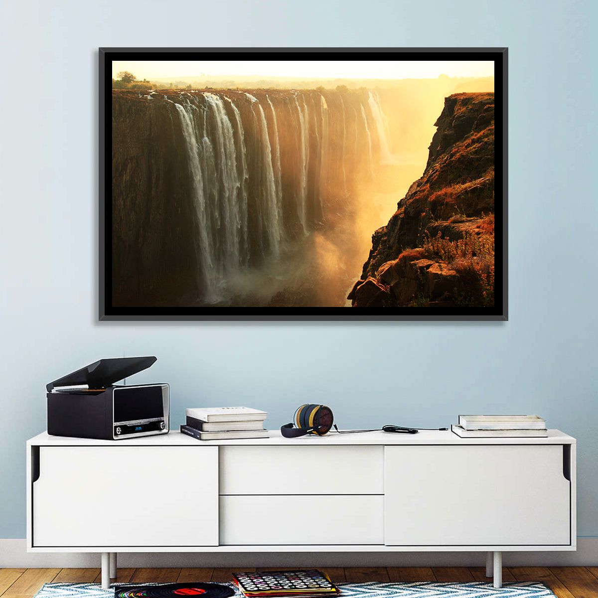 Victoria Falls Golden Hour Wall Art in a room, landscape