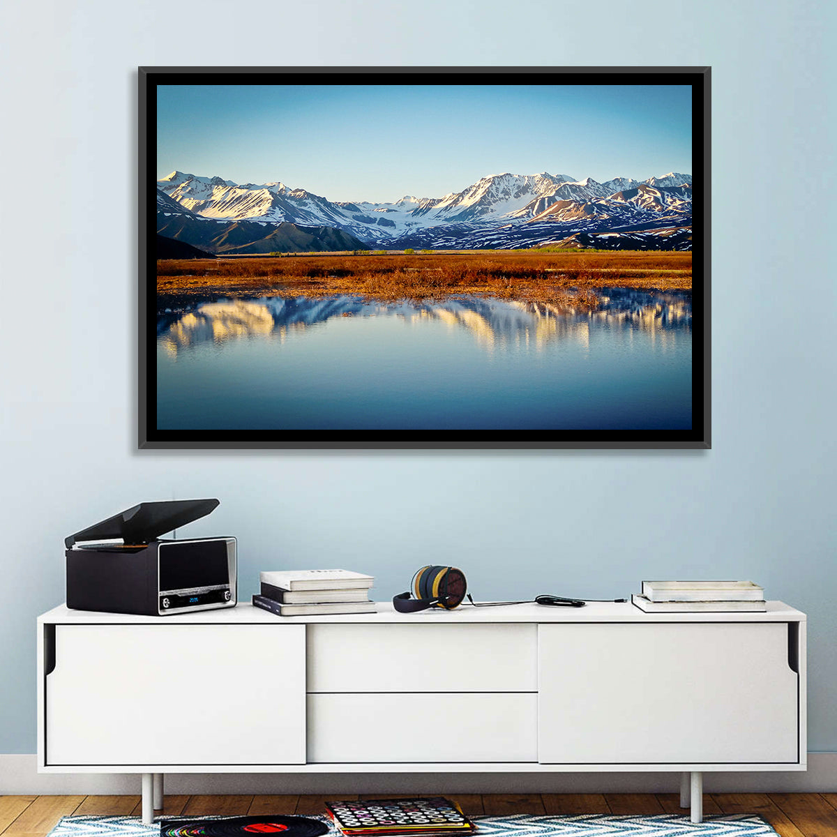 Summit Lake Reflection Wall Art in a room, landscape