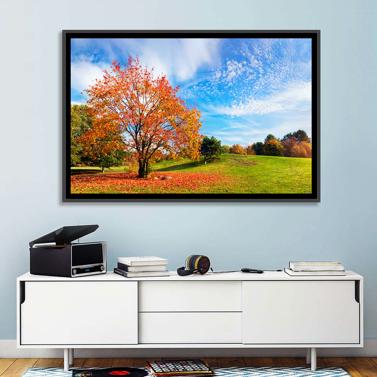 Orange Maple on Rolling Hill Wall Art in a room, landscape