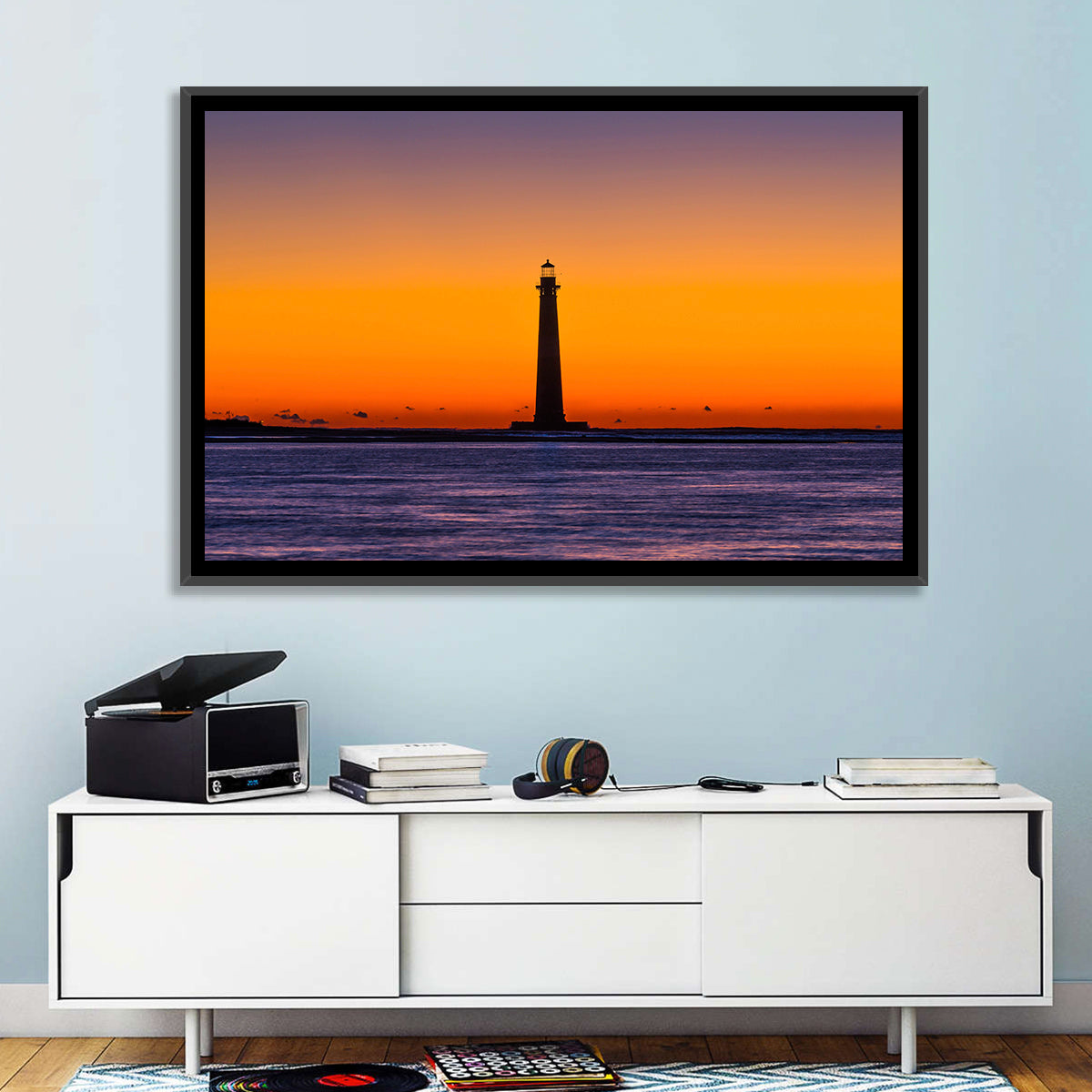 Minimalist Lighthouse Silhouette at Twilight Wall Art