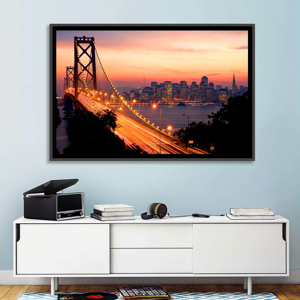 Bay Bridge Light Trails at Sunset Wall Art