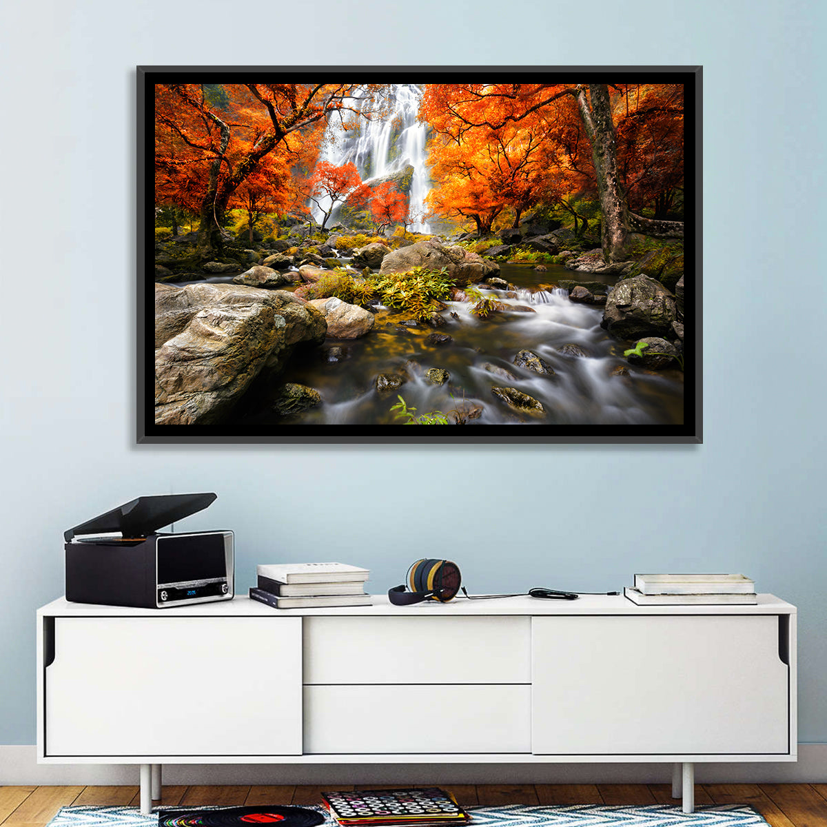 Autumn Forest Waterfall Wall Art